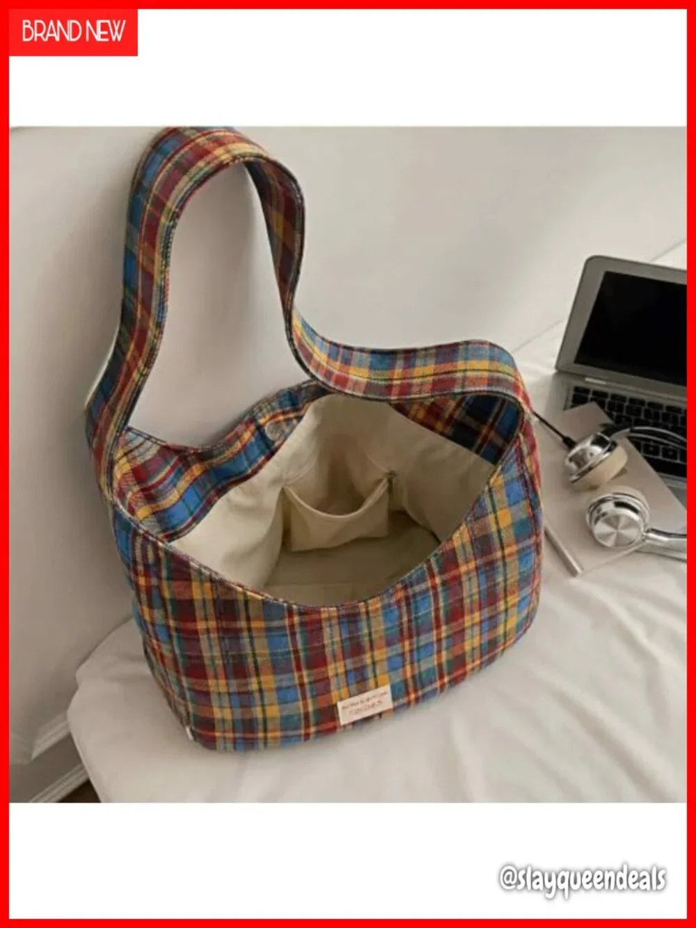 Tweed Plaid Hobo Shoulder Bag Gingham Patchwork